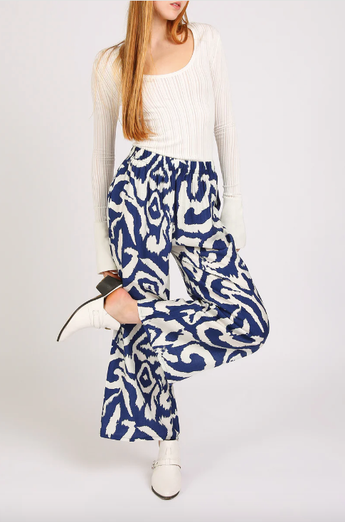 Abstract Swirl Printed Wide Long Pant