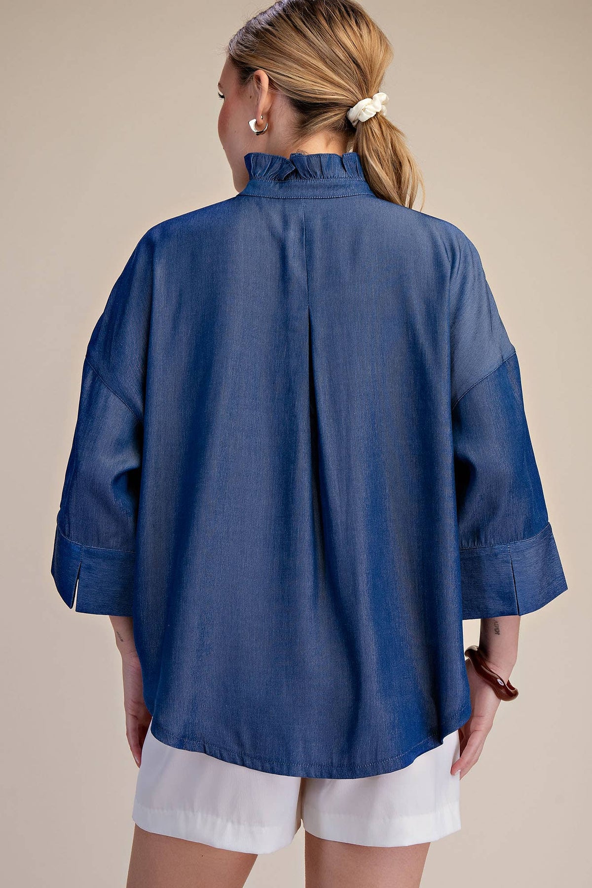 Ruffle V-neck Wide Short Sleeves Shirt