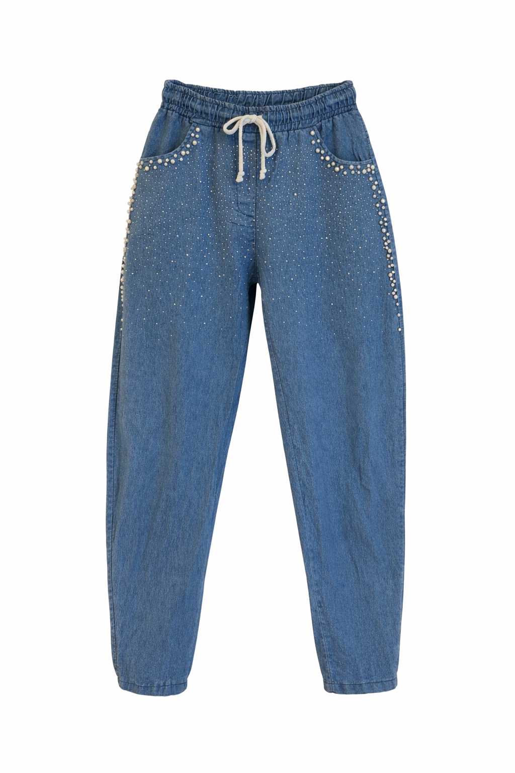 Perla Embellished Drawstring Denim Pant - One Size