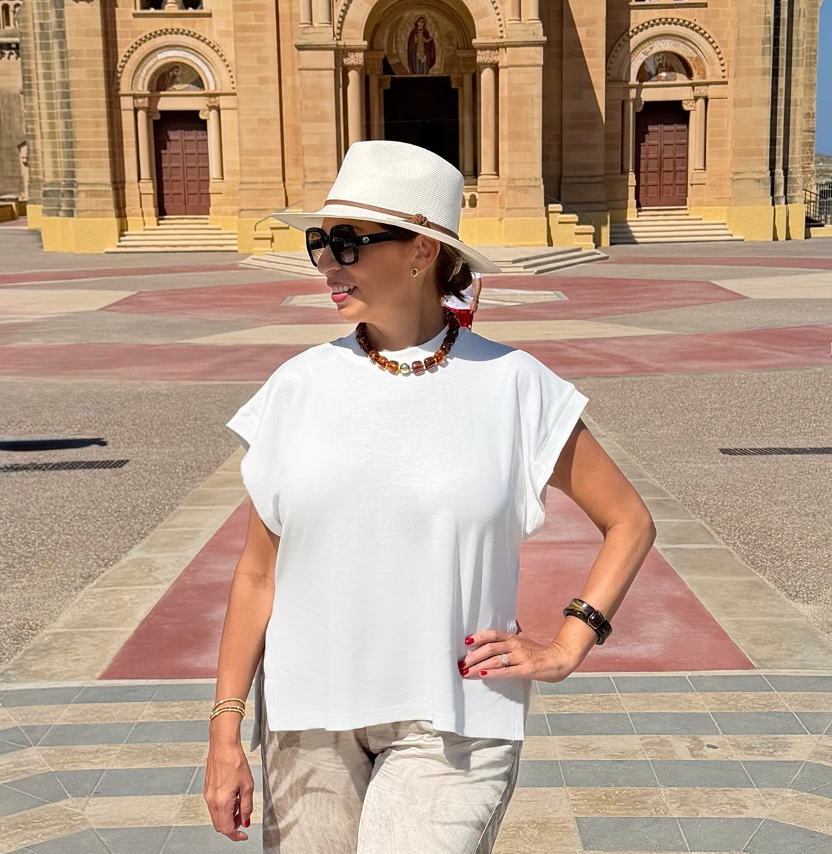 Round Neck Essential Structured Shoulder Top