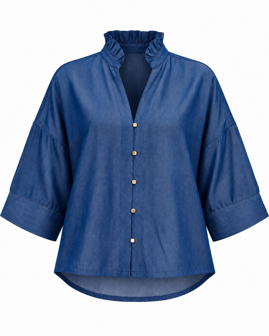 Ruffle V-neck Wide Short Sleeves Shirt