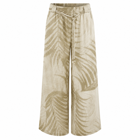 Sandstone Palm Satin Wide-Leg Pants