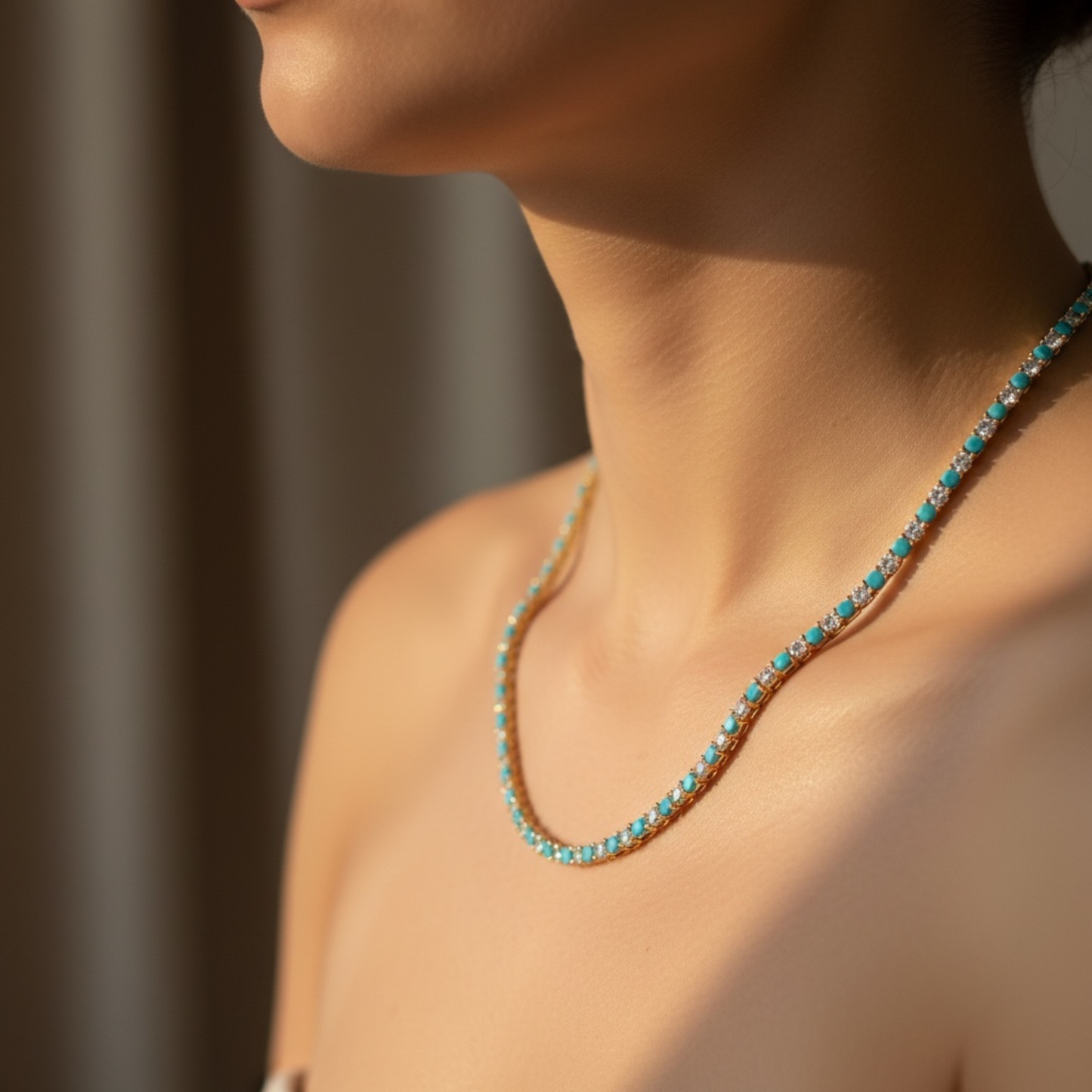 Turquoise Crystal Tennis Necklace