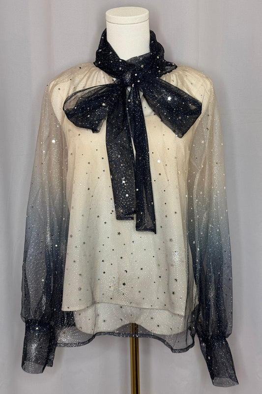 Midnight Blue Glitter Mesh Blouse