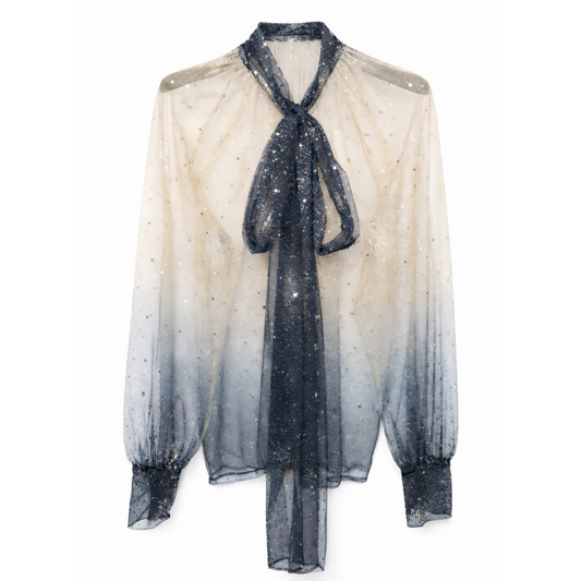 Midnight Blue Glitter Mesh Blouse
