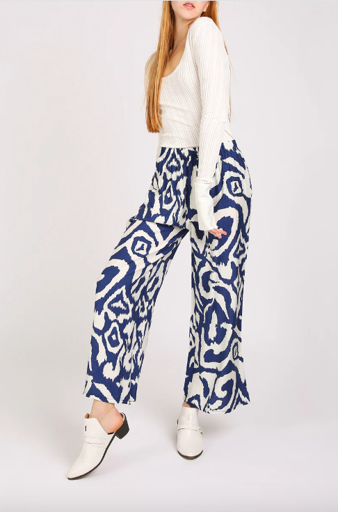 Abstract Swirl Printed Wide Long Pant