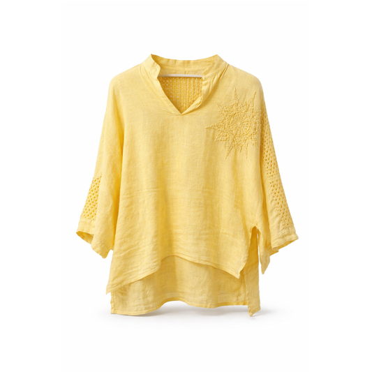 Solara Linen Top – Butter Yellow - One Size