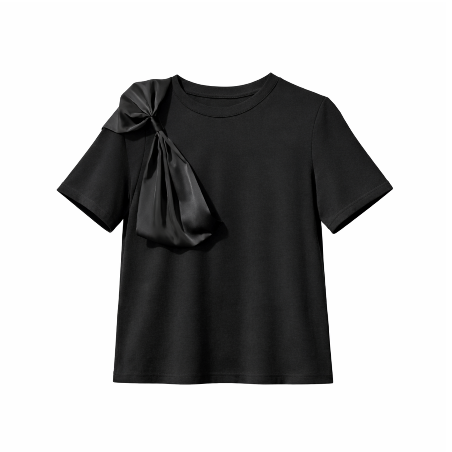 Short Sleeve 3D Ribbon Bow Detail Top