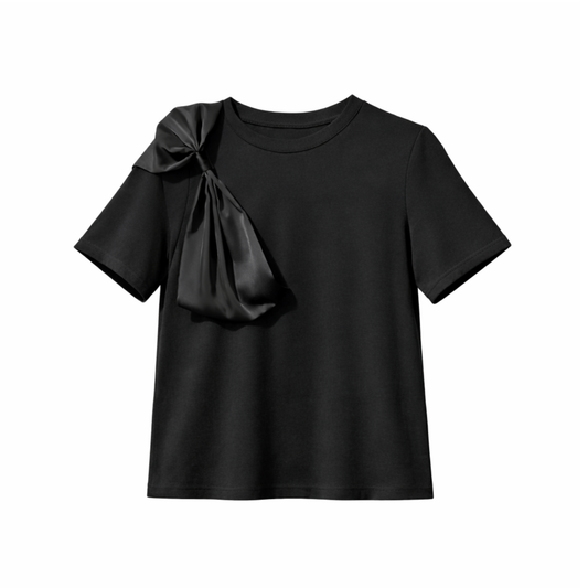Short Sleeve 3D Ribbon Bow Detail Top